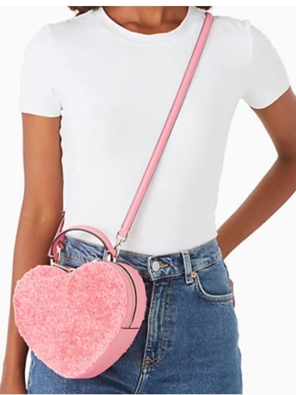 kate spade Pink Heart Crossbody Bag with Faux Fur